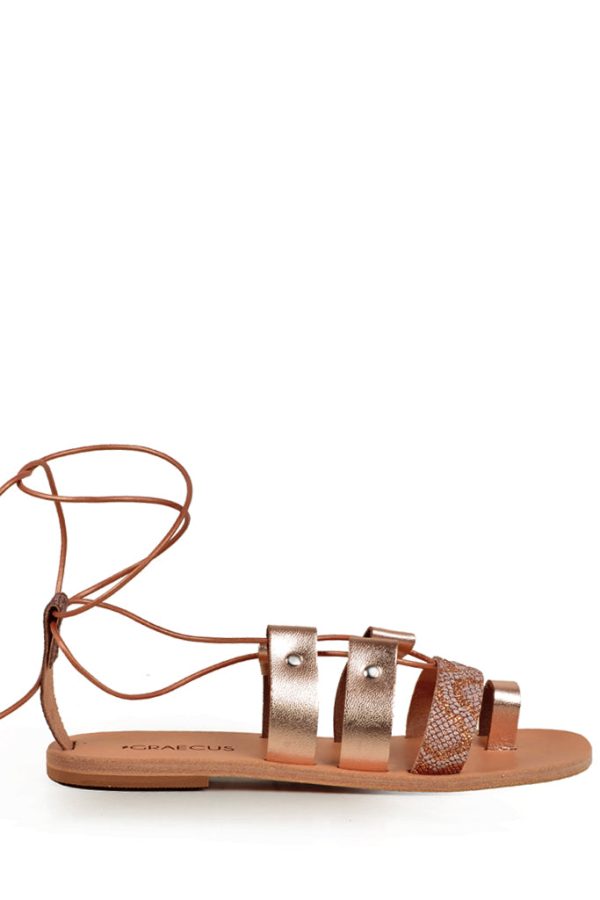 Aphrodite Rose Gold and Snake Leather Sandals Online now