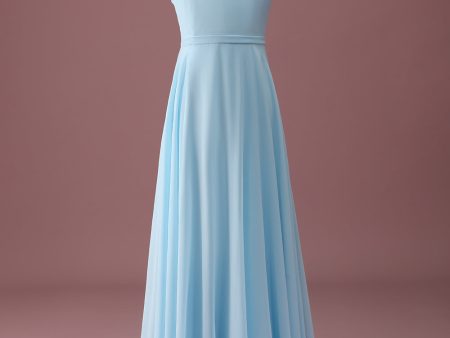 Sky Blue A Line V-Neck Ruched Chiffon Junior Bridesmaid Dress Online now