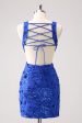 Royal Blue Bodycon Cut Out Homecoming Dress with Beading on Sale