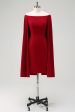 Burgundy Off the Shoulder Bodycon Cocktail Dress With Cape Sleeves For Cheap