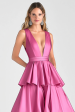 Fuchsia A-Line V Neck Ruffles Long Prom Dress Supply