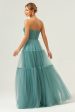 Eucalyptus Strapless Corset Tulle A-Line Bridesmaid Dress Cheap