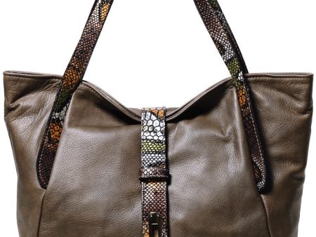 FERCHI BASILISK Taupe Leather Woman Tote Bag Fashion