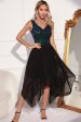 Sparkly Black Green V-Neck Tulle Cocktail Dress Online