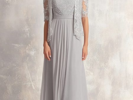 Silver Chiffon Lace Appliques Ruched 2-piece Square Neck A Line Mother of the Bride Dress Hot on Sale