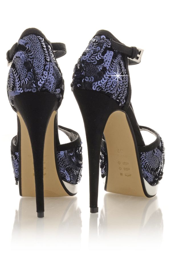 PHYLLIS Dark Blue Sequin Heeled Sandals on Sale