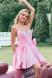 Cute Pink A Line Strapless Beaded Corset Ruffle Homecoming Dress with Bows Online now