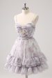 Lilac A-Line Floral Prints Ruffled Tiered Tulle Homecoming Dress Supply