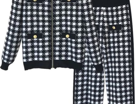 Garda Black and White Houndstooth Jacket and Pants Set For Cheap