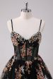 Sparkly Black A-Line Floral Short Homecoming Dress Discount