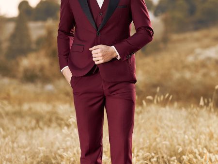 3 Pieces Peak Lapel Burgundy Men s Prom Suits Online now