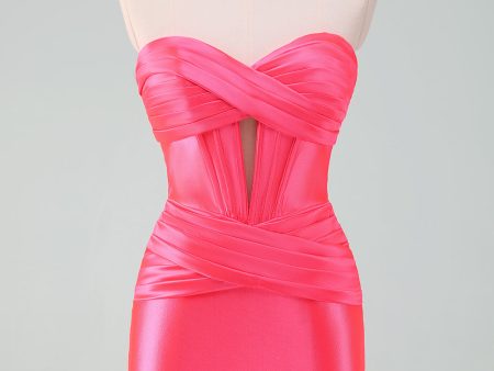 Hot Pink Bodycon Sweetheart Satin Corset Short Homecoming Dress Cheap