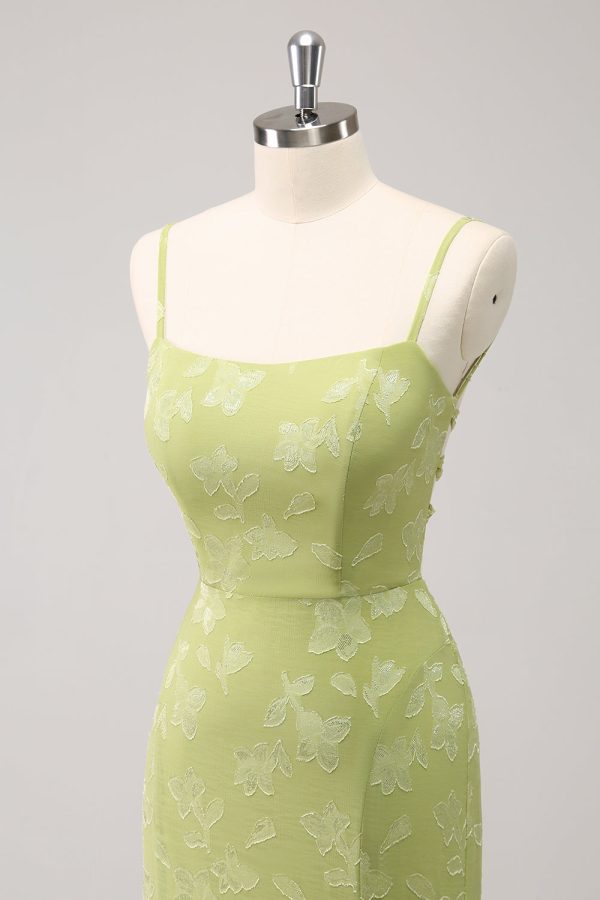 Green Embroidery Mermaid Bridesmaid Dress with Lace Up Back For Sale