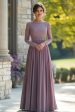 Black Tie Vintage Mauve Column Scoop Chiffon Long Mother of the Bride Dress with Lace Appliques Hot on Sale