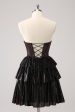 Sparkly Black Pink Sweetheart Tiered Homecoming Dress with Beading Discount