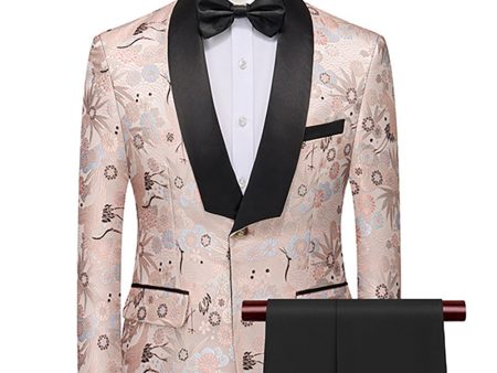 Light Khaki Jacquard Shawl Lapel 2 Piece Men s Prom Suits For Discount