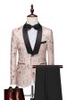 Light Khaki Jacquard Shawl Lapel 2 Piece Men s Prom Suits For Discount