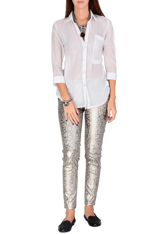 REINA Metallic Silver Leopard Pants Online