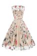 Apricot Elegant Floral Embroidered Sleeveless Midi Vintage Dress Supply