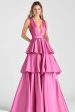 Fuchsia A-Line V Neck Ruffles Long Prom Dress Supply