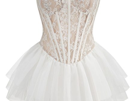 White Lace A-Line Strapless Corset Strapless Tiered Short Party Dress For Sale