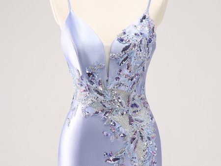 Sparkly Blue Sequined Floral Tight Short Homecoming Dress with Beading Online Sale