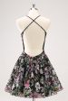 Sparkly Black A Line Floral Short Homecoming Dress with Sequins Online Sale