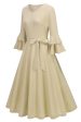 Apricot A-Line V-neck Half Sleeves Midi 1950s Dress Supply