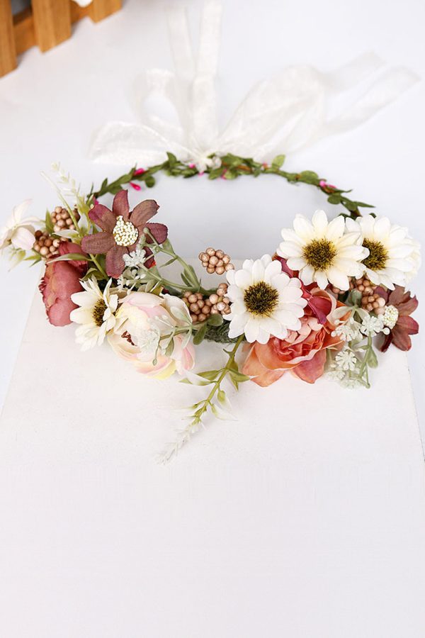 Blush Floral Bride Hair Wreath with Ribbon on Sale