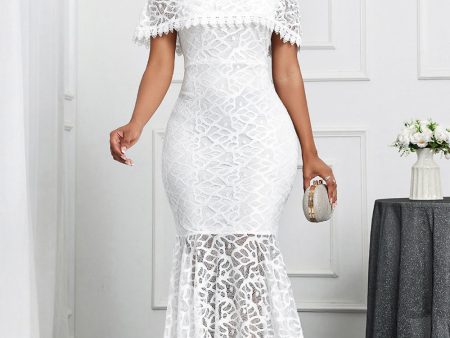 White Off the Shoulder Mermaid Ruffle Tea Length Party Dress Online Sale