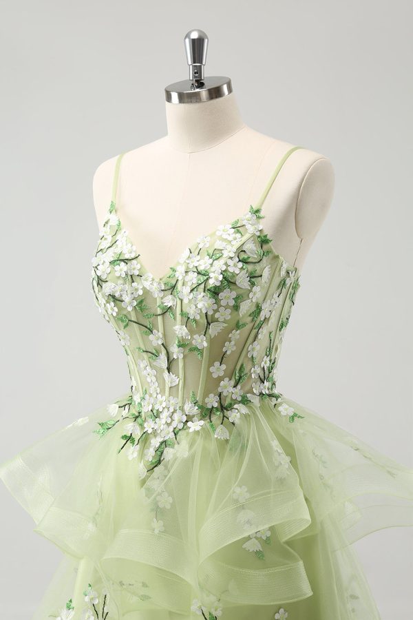 Light Green A-Line Applique Short Homecoming Dress with Ruffles on Sale