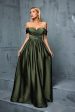 Army Green Off the Shoulder Satin A-Line Long Prom Dress For Sale