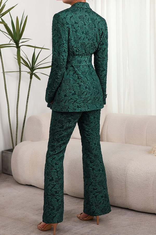 Dark Green 2 Piece 3D Flowers Women s Formal Suits with Belt For Cheap