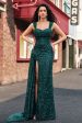 Sparkly Dark Green Sheath Sequin Pleated Long Prom Dress With Thigh Split Supply