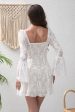 Long Sleeves Bodycon Square Neck Lace Little White Dress Online Sale