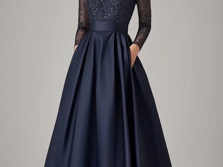 Sparkly Navy Beaded A Line Long Sleeves Mother Of the Bride Dress with Lace Supply