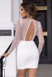 Sparkly White V-Neck Open Back Bodycon Dress With Long Sleeves For Sale