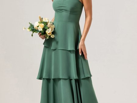 Eucalyptus A-Line Off The Shoulder Ruffled Chiffon Long Bridesmaid Dress Online now