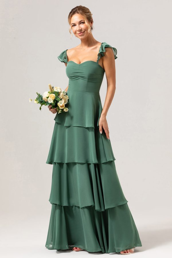 Eucalyptus A-Line Off The Shoulder Ruffled Chiffon Long Bridesmaid Dress Online now