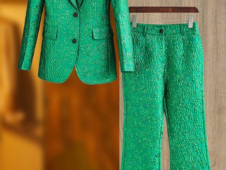 Green Peak Lapel Jacquard Women s Suits Online