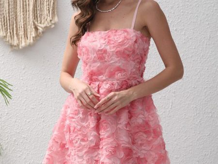 Pink Flower A-Line Spaghetti Straps Short Party Dress Cheap