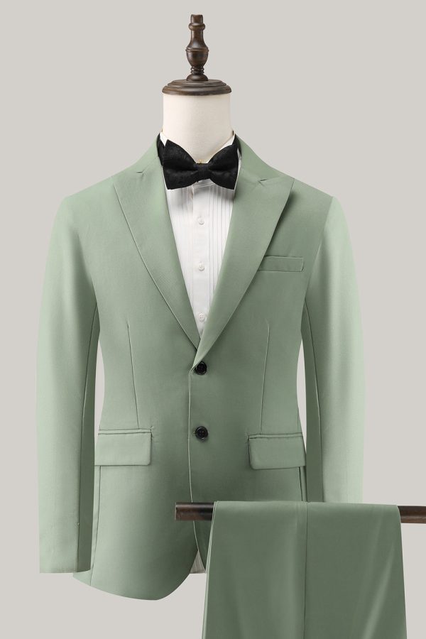 Grey Green 2 Piece Peak Lapel Single Breasted Men s Prom Suits on Sale