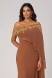 Sparkly Rust Off The Shoulder Chiffon Long Mother of Bride Dress Sale