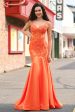 Orange Mermaid Corset Spaghetti Straps Beaded Long Prom Dress Fashion