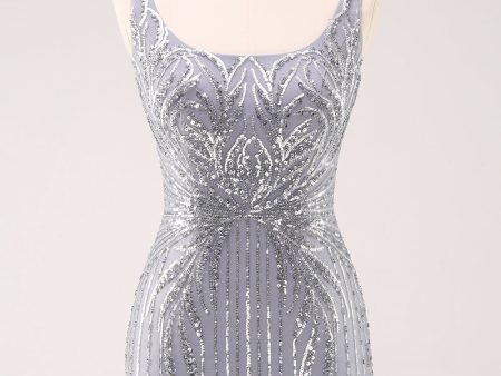 Sparkly Grey Square Neck Short Tight Homecoming Dress with Sequins Online now