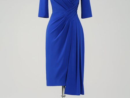 Royal Blue V-Neck Pleated Bodycon Cocktail Party Dress For Cheap