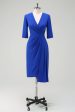 Royal Blue V-Neck Pleated Bodycon Cocktail Party Dress For Cheap