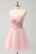 Pink Tulle A-Line Short Homecoming Dress with Beading Cheap