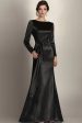 Black Mermaid Long Sleeves Satin Ruched Long Mother of the Bride Dress Online now