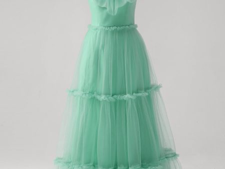 Green A Line V-Neck Tiered Tulle Bridesmaid Dress Online